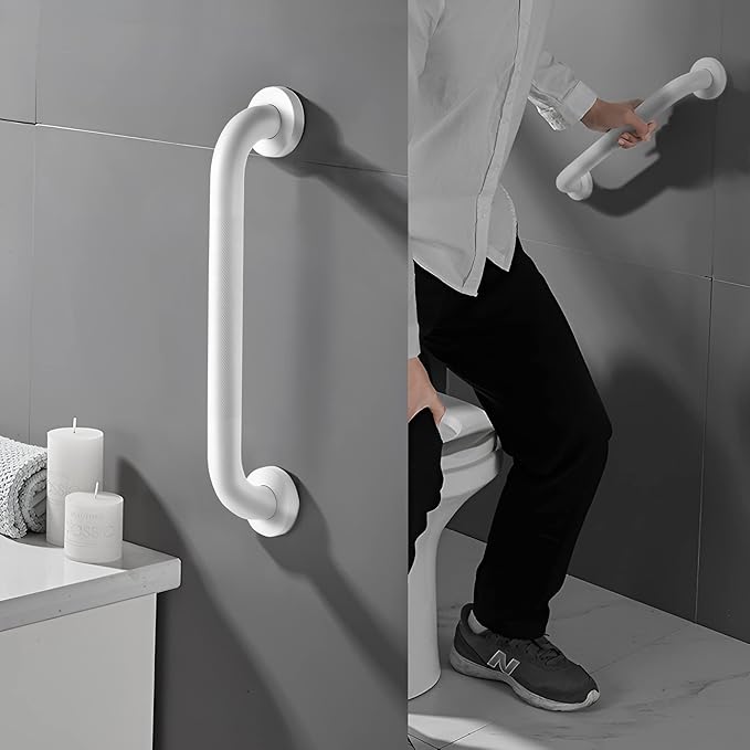 Shower Grab Bar, 2 Pack 24 Inch White Bathroom Grab Bar, 1.25" Diameter 304 Stainless Steel Anti-Slip Grab Bars for Bathtubs and Showers, Handicap Shower Grab Bar for Seniors Elderly