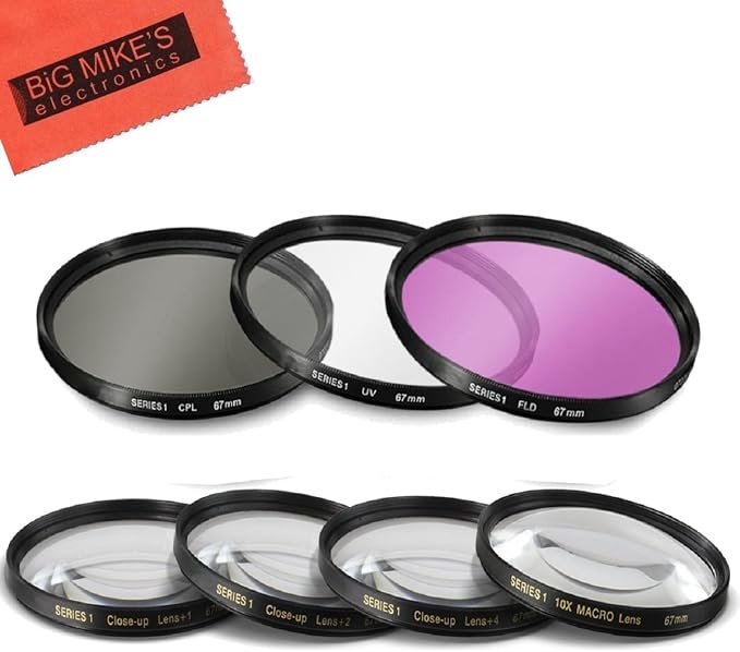 67mm Multi-Coated 7 Piece Filter Set Includes 3 PC Filter Kit and 4 PC Close Up by Big+Mike%27s