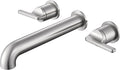 SITGES Solid Brass Wall Mount Tub Filler, 10" Long Spout Reach Wall Mount Bathtub Faucet with Two Lever Handles, High-End Design, High Flow Bathtub Faucet with Rough-in Valve Included,Brushed Nickel