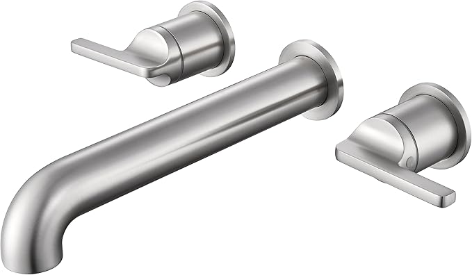 SITGES Solid Brass Wall Mount Tub Filler, 10" Long Spout Reach Wall Mount Bathtub Faucet with Two Lever Handles, High-End Design, High Flow Bathtub Faucet with Rough-in Valve Included,Brushed Nickel