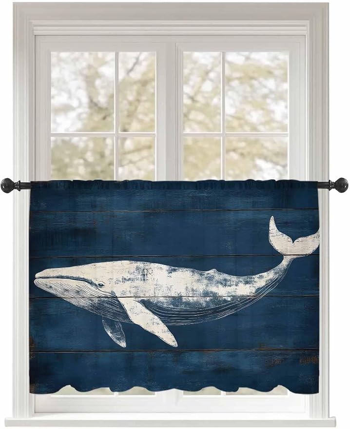 Sheer Curtains 54 Inch Length, Summer Whale Semi Sheer Curtains Light Filtering by Unknown