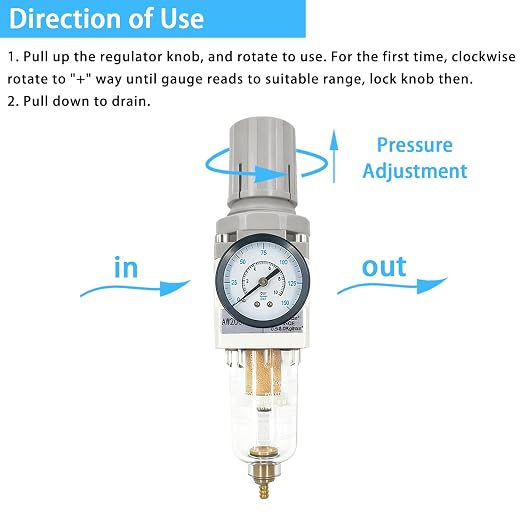 XingNEeng 1/4" NPT Compressed Air Filter Regulator Combo Piggyback, Water/Oil - Image 4