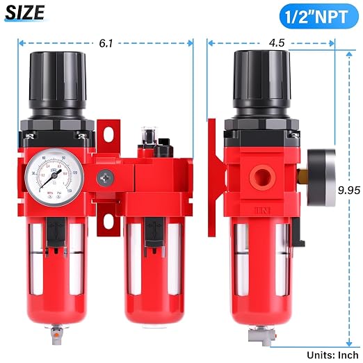 TAILONZ PNEUMATIC 1/2 Inch NPT Air Filter Pressure Regulator Water/Oil Trap - Image 2