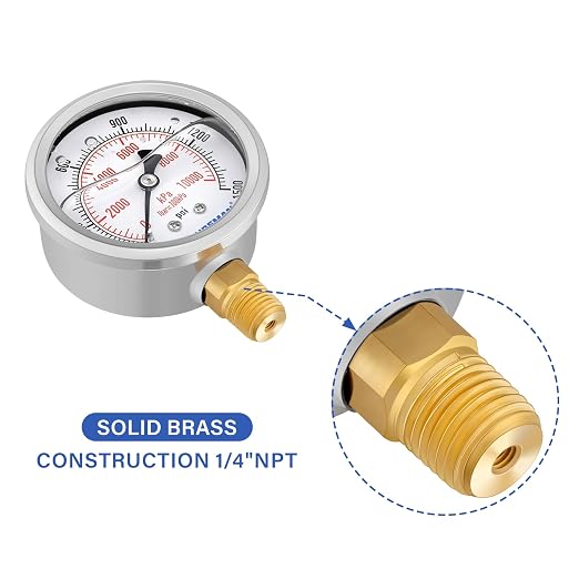 MEASUREMAN 2-1/2" Dial Size, Glycerin Filled Pressure Gauge, 0-1500psi/kpa - Image 5