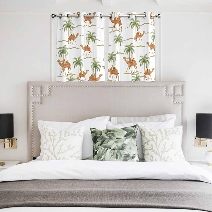 2 Panel Kitchen Cafe Curtains, Desert Camels Sunlight Filtering Nature Air - Image 4