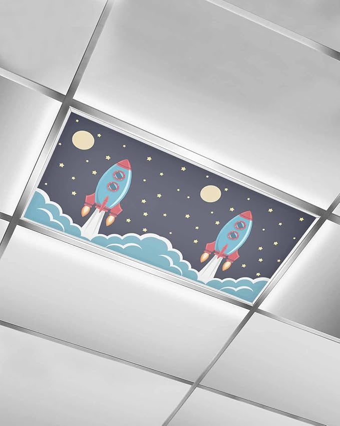Yukro 1 Pack Cute Cartoon Fluorescent Light Covers Rocket Moon Stars Night Sky by Unknown