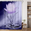 Lotus Shower Curtain Black White Violet Flower Elegant Blooming Floral with Dew Spring Flower Reflection on Water Modern Romantic Polyester Fabric Bathroom Decor 108×70 Inch with Hook