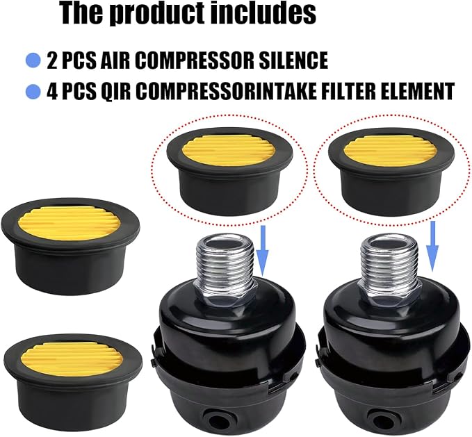 2 Pcs 1/2" Thread Air Compressor Silencer Filter, 20mm Metal Noise Muffler - Image 3