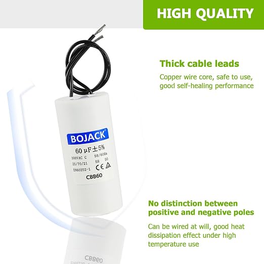 BOJACK Run Capacitor 60 uF 300V AC 60 MFD CBB60 2 Wire 50/60Hz Cylinder Motor - Image 6