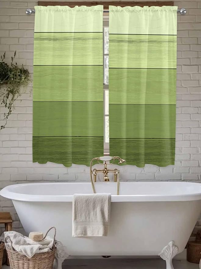 Gradient Green Wooden Board Window Valance Curtains, Retro Country Wood Grain by IDOWMAT