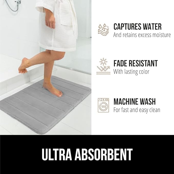 GORILLA GRIP Memory Foam Bath Mat, Soft Absorbent US Designed Bathroom Rug, Gripping Dots Machine Washable Bathmat, Cushioned Floor Mats, Shower Sink Rugs Room Décor Accessories, 36x24 Graphite Gray