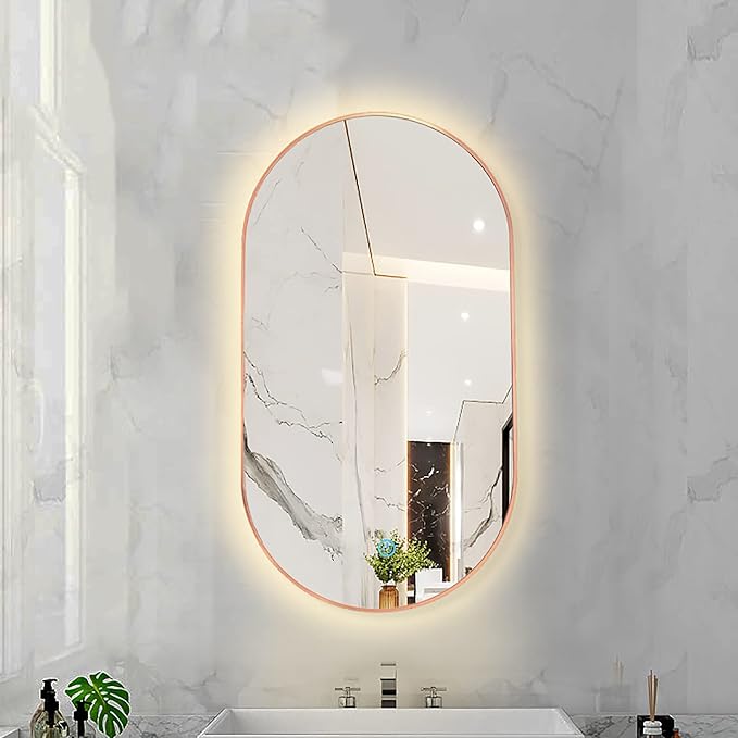 Oval LED Illuminated Bathroom Mirror, Wall-mounted Vanity Makeup Mirror by Unknown