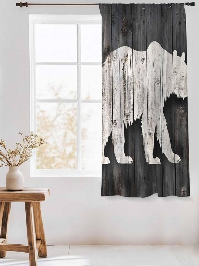 Sheer Curtains 72 Inches Long, Farmhouse Country Rustic Wooden Grain Privacy - Image 3