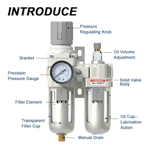 3/8" NPT Compressed Air Filter Regulator Lubricator Combo, Air Compressor Water - Image 3
