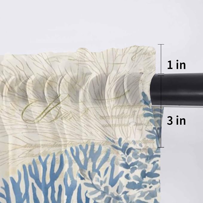 Ocean Corals Sheer Valance Curtains, Summer Beach Coral Sea Stars Retro Texture - Image 7