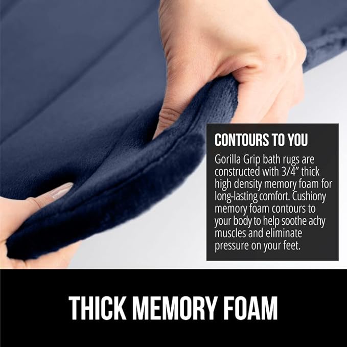 GORILLA GRIP Memory Foam Bath Mat, Soft Absorbent US Designed Bathroom Rug, Gripping Dots Machine Washable Bathmat, Cushioned Floor Mats, Shower Sink Rugs Room Décor Accessories, 36x24 Navy Blue