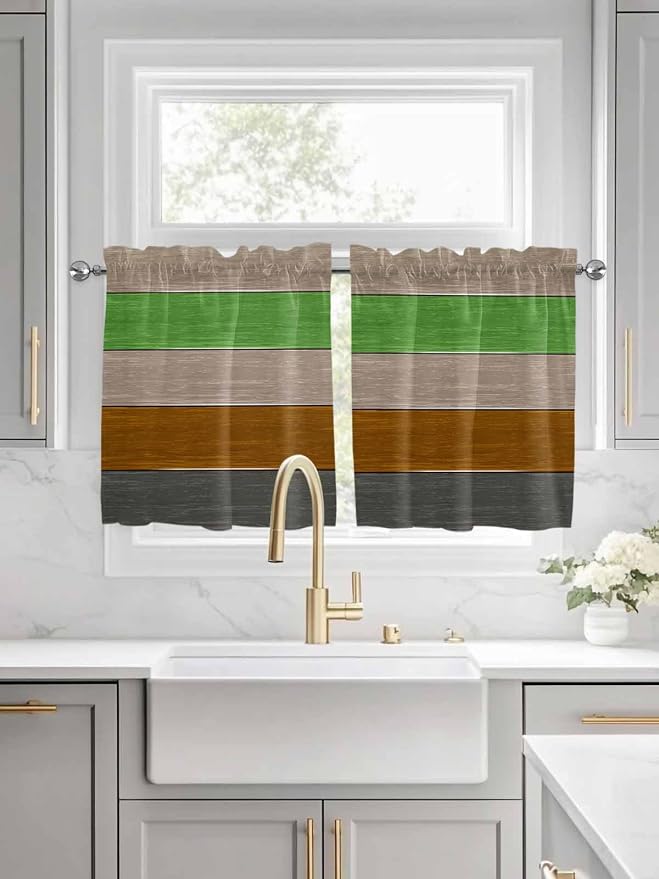 Farm Gray Green Brown Wood Grain Window Valance Curtains, Rustic Wooden Plank - Image 2