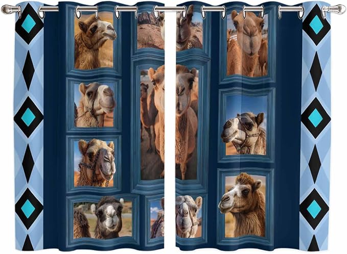 2 Panel Kitchen Cafe Curtains, Desert Camels Sunlight Filtering Nature Air by Hokiten