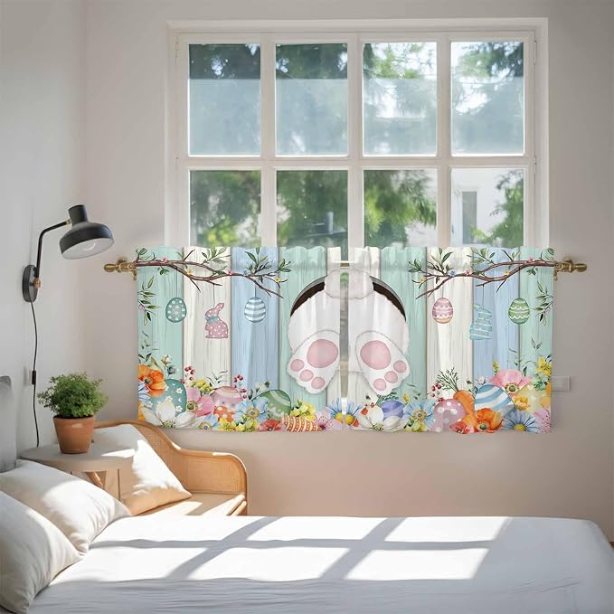 Easter Kitchen Tier Curtains 24 Inch Long 2 Panel Set, Rod Pocket Cafe Small - Image 4