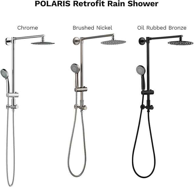 Fennocasa Polaris 1 Rain Shower System, includes 8” Rainfall Shower Head, High Pressure Handheld Combo, 3-Setting Handheld Spray, Height Adjustable Spray Holder, 60” Hose (Oil Rubbed Bronze)
