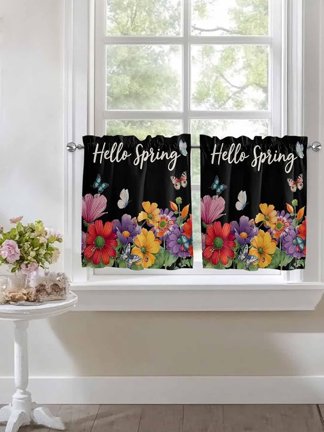 Spring Flowers Half Window Curtain 36 Inches Long, Watercolor Country Colorful - Image 7