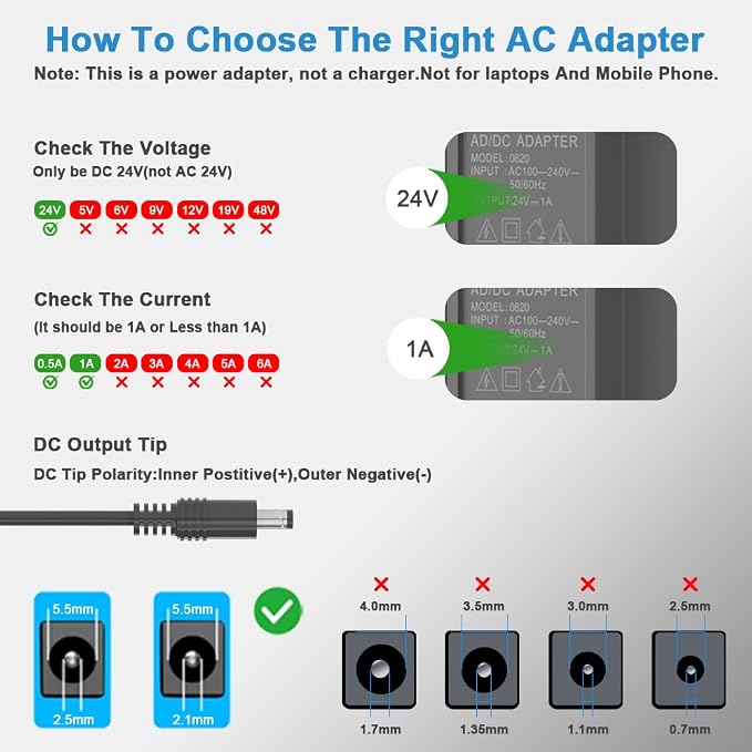 24V 1A Power Adapter 24W Supply 100V-240V AC to DC 24 Volt Charge - Image 3