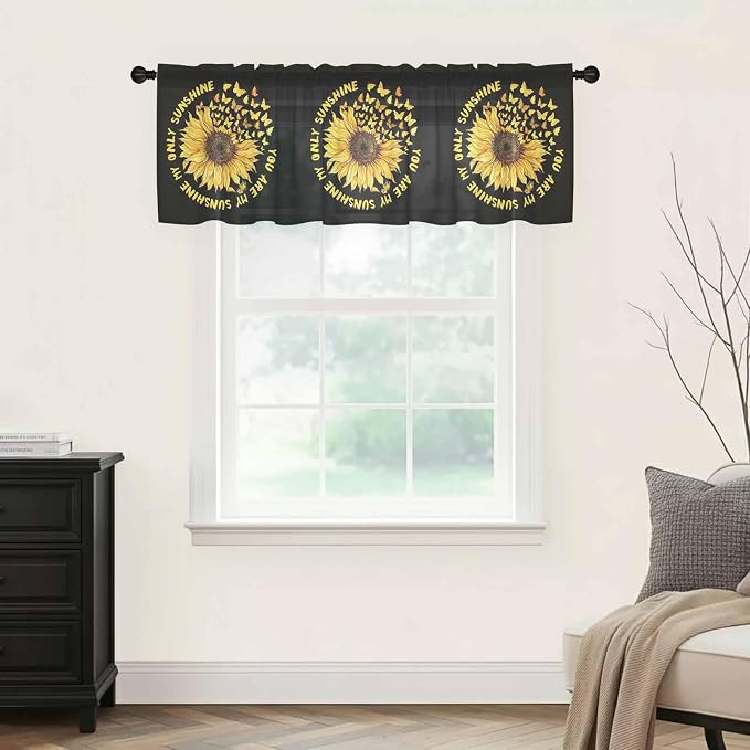 YOU ARE MY SUNSHINE Sheer Valance Curtains, Summer Sunflowers Golden Gradient - Image 5