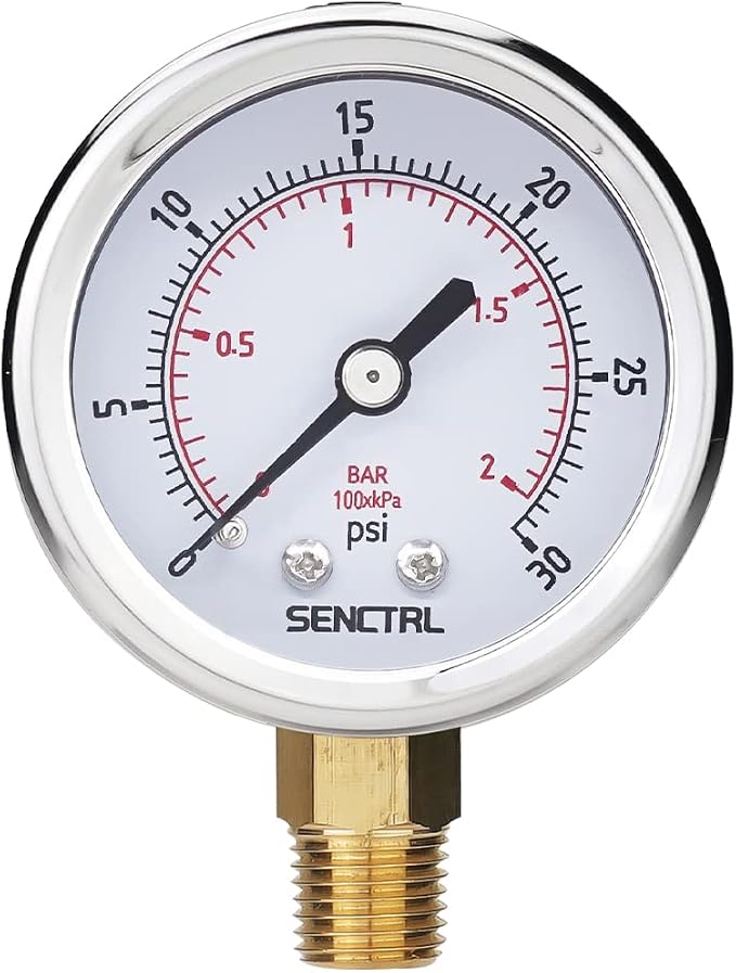 SENCTRL 0-30 Psi Low Pressure Gauge, 1/4 Npt Lower Mount, Waterproof, Stainless by senctrl