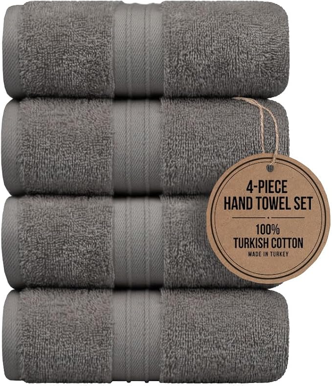 Hand Towels Set of 4 - Soft & Thick, Large (16"x 28") 100% Cotton, Luxury, Extra Soft - Versatile, Perfect as Bath and Kitchen Towel, Drying Towels, Wash and Gym Cloths - Gray