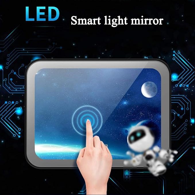Bathroom Mirror with LED Light and Demister Pad Wall Mounted Mirror Makeup - Image 2