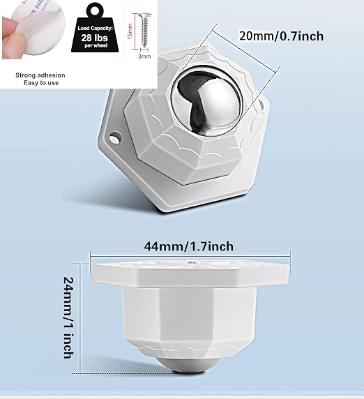 8 Pack Self Adhesive Caster Wheels, Swivel Wheels - Image 3