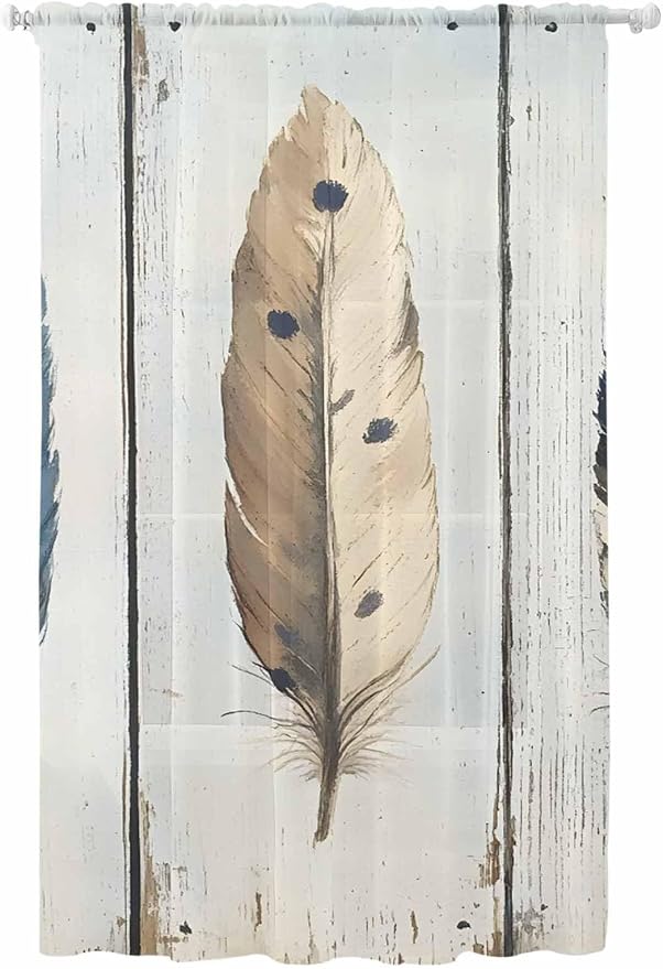 Sheer Curtains 108 Inches Long, Farmhouse Feather Semi Sheer Curtains Light by Unknown