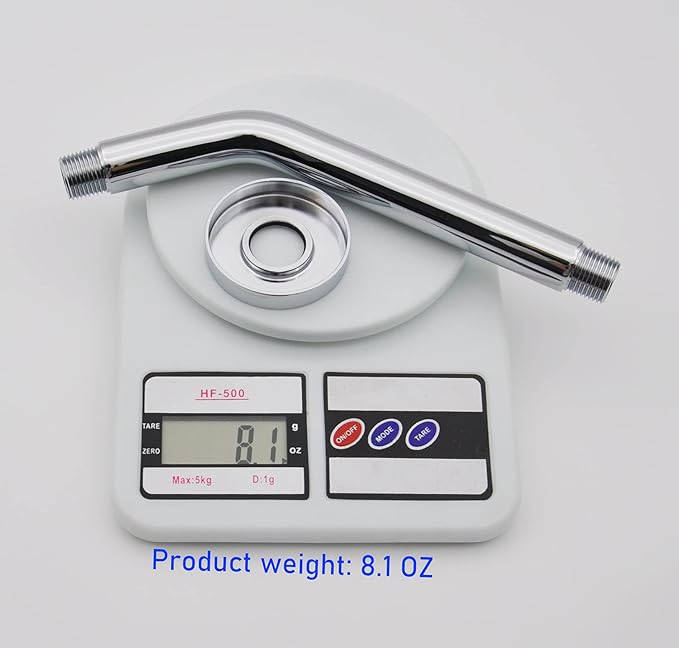 Aquaiaw Shower Arm and O-Ring Flange, 8 inch, Solid Brass, Round, Both Soldered 1/2 NPT Tapered Threads, Wall Mount Shower Arm Extension with Escutcheon (Polished Chrome)