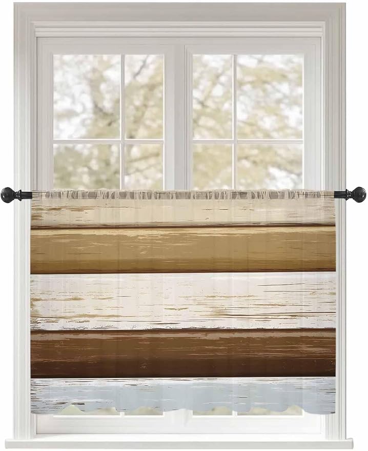 Sheer Curtains 45 Inch Length, Wood Grain Brown Semi Sheer Curtains Light by Unknown