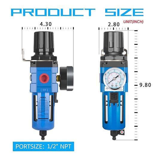 NANPU 1/2" NPT Compressed Air Filter Regulator Combo Piggyback, 5 Micron Brass - Image 4