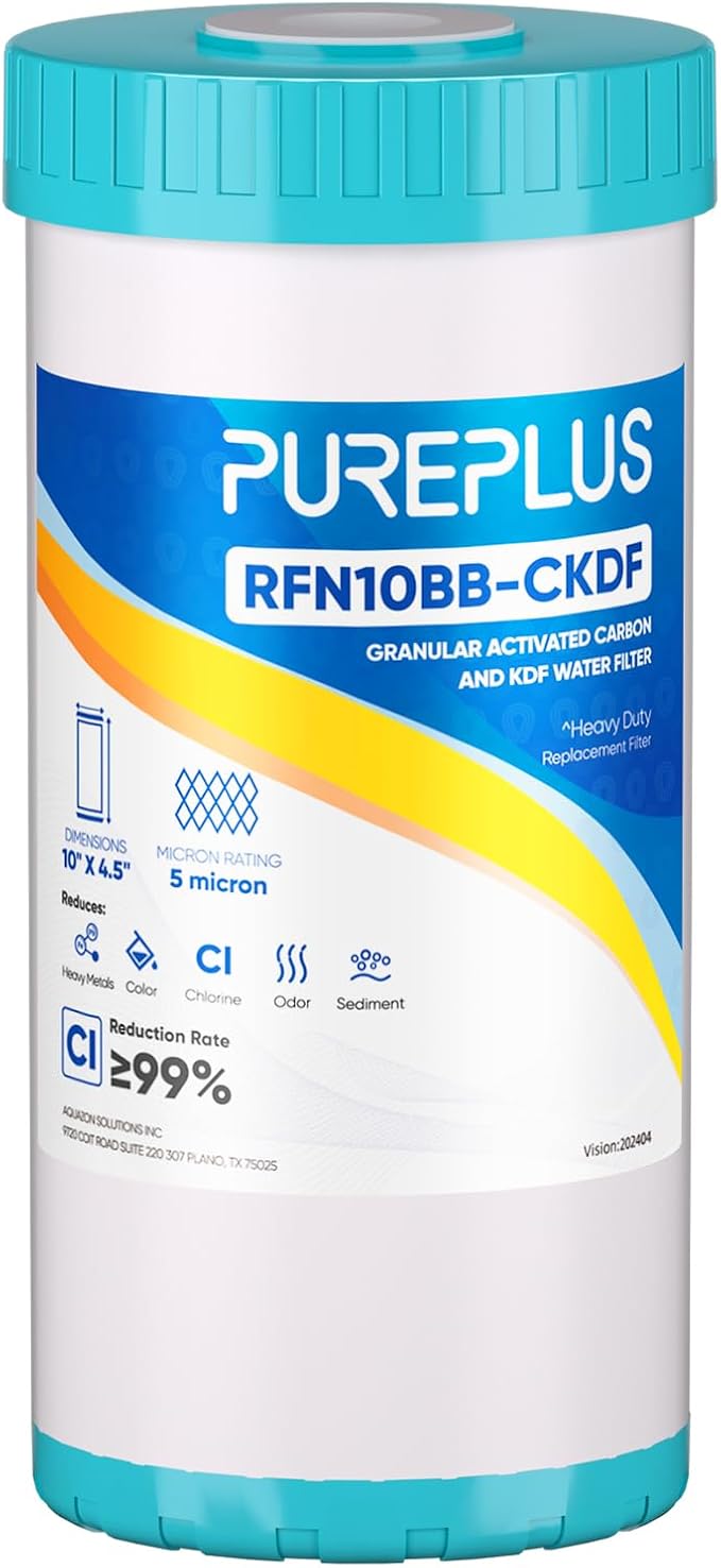 PUREPLUS 5 Micron 10" x 4.5" Whole House KDF/GAC Water Filter, Heavy Metal by PUREPLUS