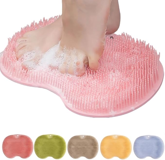 2026 New Silicone Shower Foot Scrubber Mat, Foot Back Cleaning Pad Back Washer Exfoliating Bath Wash Pad, Shower Foot Scrubber Mat with Non-Slip Suction Cups (Pink)