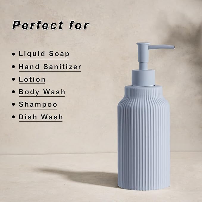 Modern Ceramic Soap Dispenser for Bathroom，14oz Ceramic Soft Touch Hand Lotion Dispenser with Pump，Liquid soap Dispenser for Kitchen Rubber Paint (Blue)