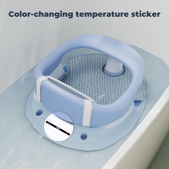 Baby Bath Seat-for Babies 6 Months & up with Temperature Alert+Soft Cushion+Suction,Toddler Bath Seat for Baby, Sitting Up with Baby Bathtub Seat, Blue