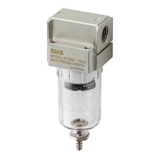 SNS 1/4" NPT Compressed Air Line Filter, 5 Micron Brass Element, Poly Bowl by SNS
