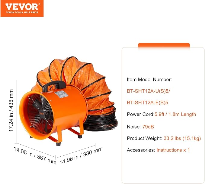 VEVOR Air Mover Blower Fan 12 Inch, 3198CFM 585W - Image 7