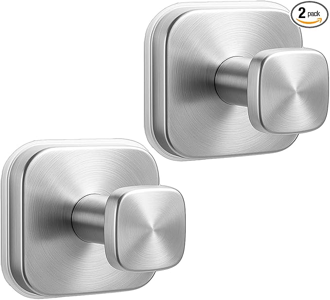 2Pcs Square Suction Cup Hook, 304 Stainless Steel Shower Hook, Removable Suction Cup Knob for Shower, Bathroom, Kitchen, Glass Door, Mirror (Silver)