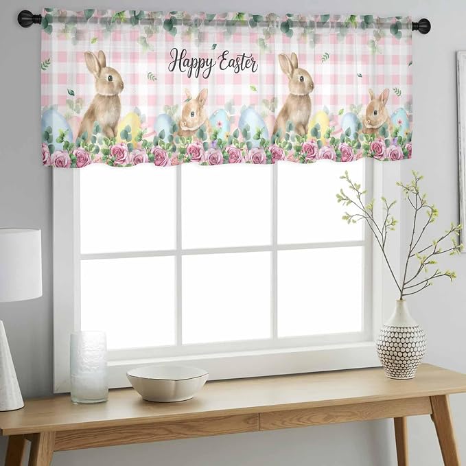 Easter Sheer Valances for Windows 60"x18", Light Filtering Kitchen Curtains - Image 2