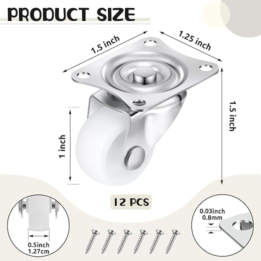 Maitys 12 Pcs 1" Swivel Profile Casters Wheels - Image 2