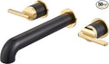 SITGES Polished Gold and Black Solid Brass Wall Mount Bathtub Faucet,10" High Flow Wall Mount Tub Filler with Two Lever Handles,High-End Design with Rough-in Valve Included