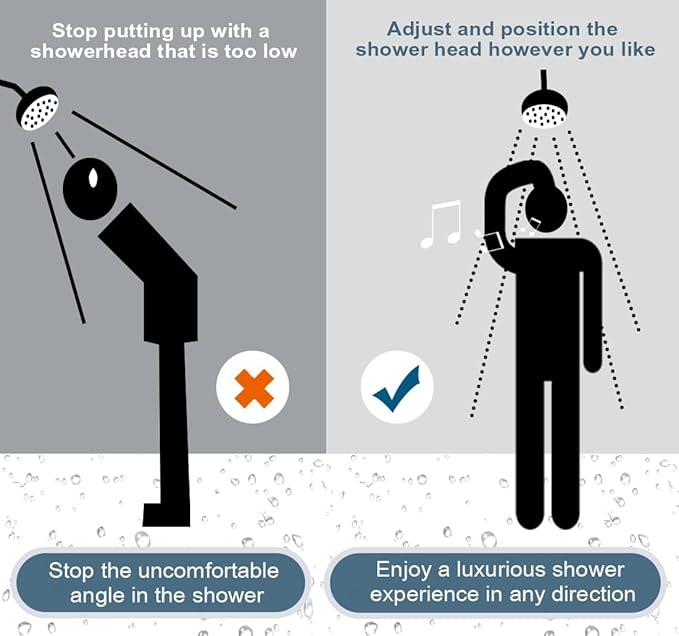 BRIGHT SHOWERS Brass Shower Head Extension Arm for Rain and Handheld Shower Head, 10 Inch Universal Shower Arm Extender, Height & Angle Adjustable, Chrome