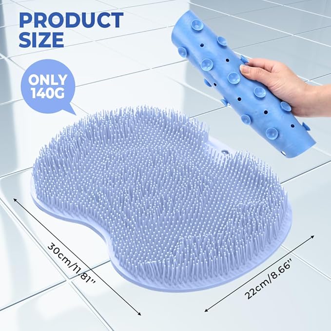Shower Foot Scrubber Mat with Non-Slip Suction Cups, Non Slip Bathtub and Shower Mat with Suction Cups and Drain Holes, Foot Back Cleaning Pad Back Washer Exfoliating Bath Wash Pad (Grey)