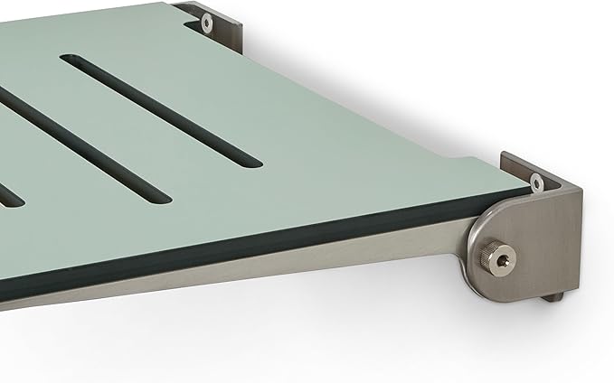 18 inch Silhouette Slimline Folding Wall Mount Shower Bench Seat, Sea Green Seat with Silver Frame
