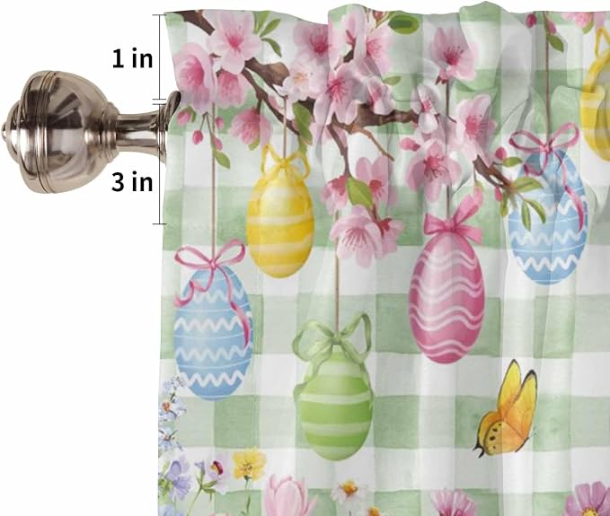 Happy Easter Kitchen Curtains 45 Inches length, Spring Bunny Eggs Flower Sage - Image 6