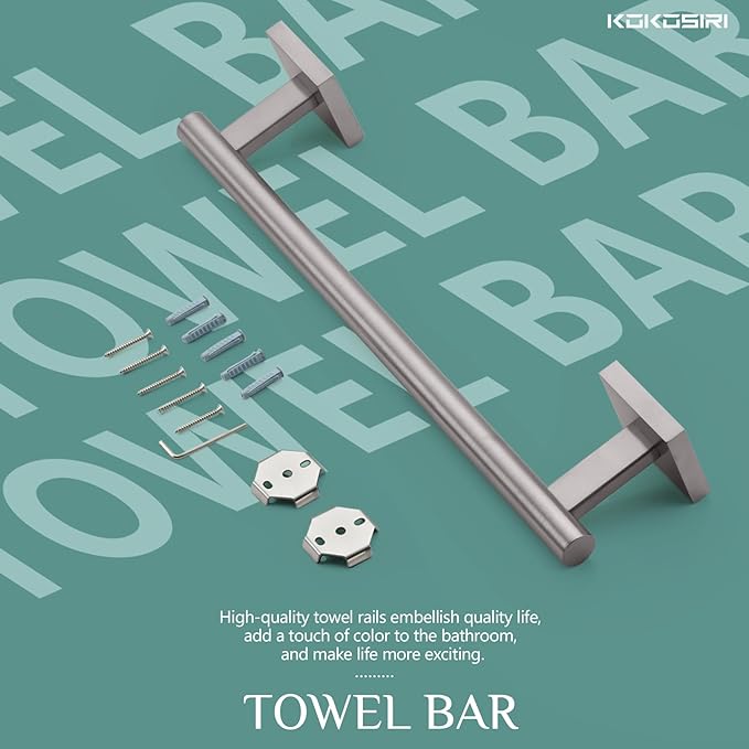 KOKOSIRI Towel Holder 12 Inch Bathroom Hand Towel Bar for Bath Kitchen Toilet Brushed Nickel Stainless Steel B4005BR-L12